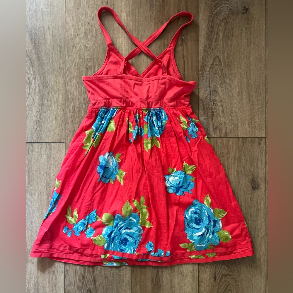 Abercrombie & Fitch Y2K Rare Babydoll Tunic Bright Red Coral Blue Floral Pattern - Picture 2 of 4
